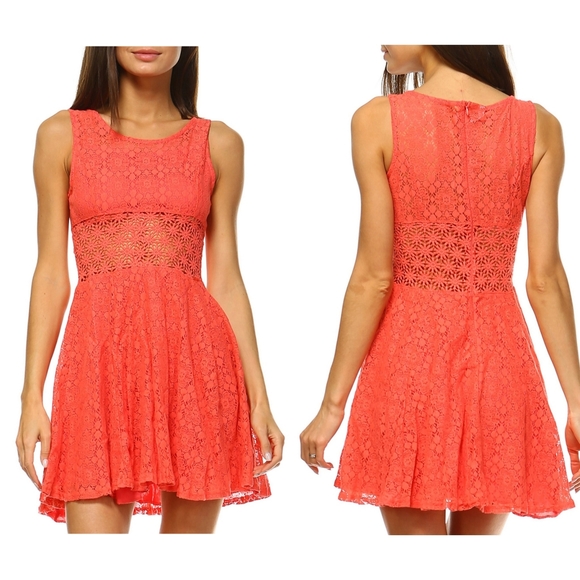 White Mark Dresses & Skirts - Women's Pink/Coral Lace Dress